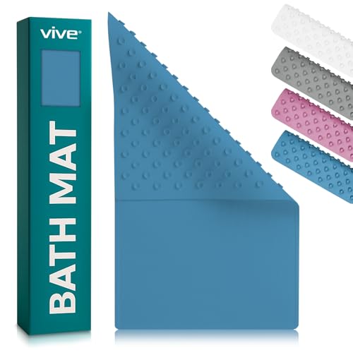 Vive Non-Slip Bath Mat with Suction Cups - 28" x 16" Extra Large Rubber Mat | For Safety & Comfort - Patented Grip Prevents Slips and Falls for Kids, Elderly, Men, Women - XL Non Skid Shower & Tub Cover - color: Blue