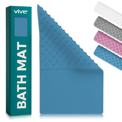 Vive Non-Slip Bath Mat with Suction Cups - 28" x 16" Extra Large Rubber Mat | For Safety & Comfort - Patented Grip Prevents Slips and Falls for Kids, Elderly, Men, Women - XL Non Skid Shower & Tub Cover - color: Blue