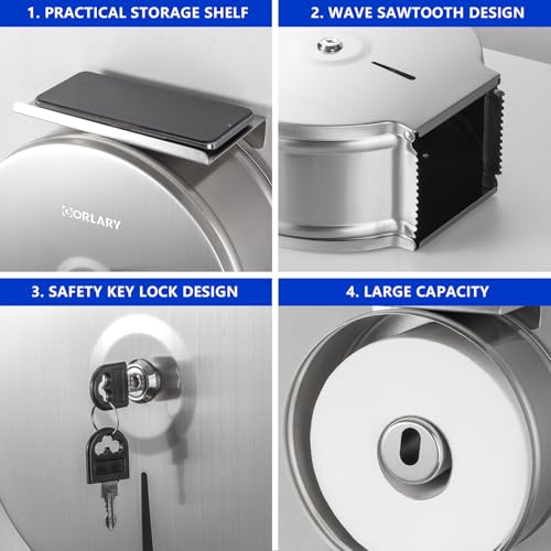 Gorlary Commercial Jumbo Toilet Paper Dispenser with Shelf, Large Capacity | Wall Mount Stainless Steel Roll Holder, 9 inch Brushed Toilet Paper Roll Holder for Bathroom Office, Silver - color: Sliver