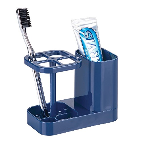 iDesign Toothbrush Holder with Storage Cup, Bathroom Sink Organizer for Toothpaste and Electric Toothbrushes, Blue - color: Navy