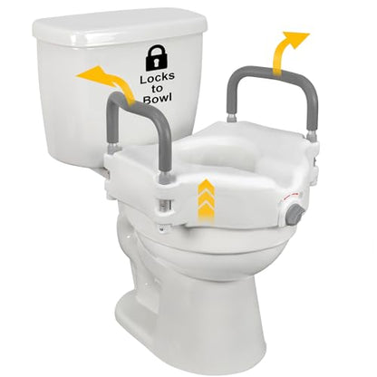 Vaunn Raised Toilet Seat and Elevated Commode Booster Seat Riser with Removable Padded Grab Bar Handles & Locking Mechanism
