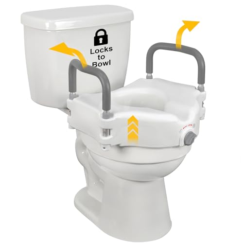 Vaunn Raised Toilet Seat and Elevated Commode Booster Seat Riser with Removable Padded Grab Bar Handles & Locking Mechanism