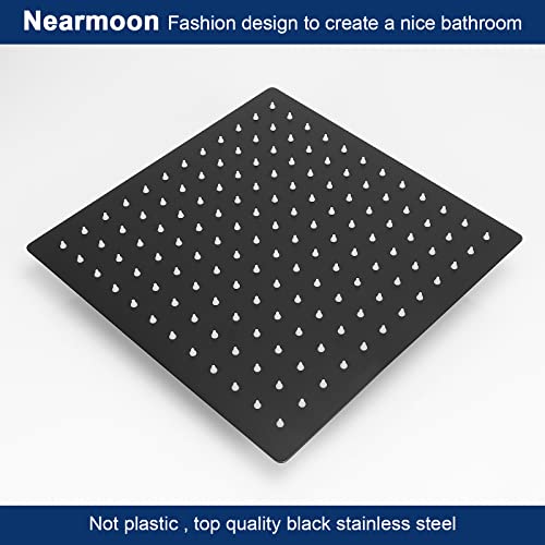 NearMoon Rain Shower Head With Shower Arm, Ceiling Mount Square Shower, Stainless Steel Ceiling Rainfall Showerhead- Waterfall Full Body Coverage (12 Inch, Matte Black) - color: Matte Black, size: 12 Inch