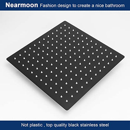 NearMoon Rain Shower Head With Shower Arm, Ceiling Mount Square Shower, Stainless Steel Ceiling Rainfall Showerhead- Waterfall Full Body Coverage (12 Inch, Matte Black) - color: Matte Black, size: 12 Inch