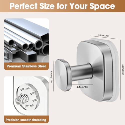 Suction Cup Hooks for Shower,Heavy-duty & No-Drill Waterproof Hook,4 Silver | Suction cup hooks,removable & reusable; no wall damage,fits smooth surfaces,ideal for towels,robes & loofahs - color: Silver