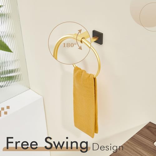 KOKOSIRI Hand Towel Holder Wall Mounted Towel Ring Bathroom Accessories Shower Towel Hanger Rack Stainless Steel Black with Gold, B3010GDK - color: Black Gold