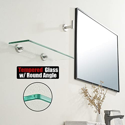 JQK Bathroom Glass Shelf, Tempered Glass Shower Storage 14 by 5 inches, 304 Stainless Steel Brushed Finish Wall Mount, TGS101L14-BN - color: Brushed, size: 14 Inch (1 Pack)