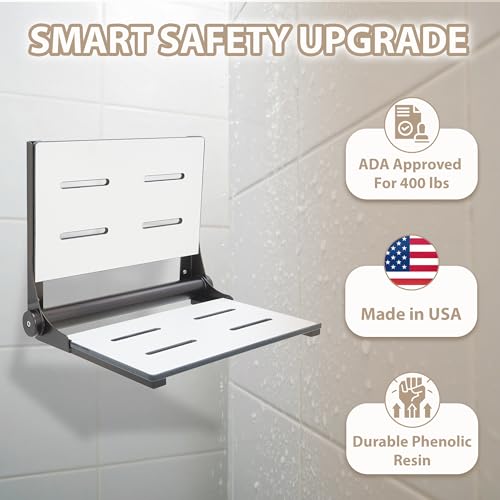 Folding Shower Seat - Wall Mount Bench for Inside Shower / ADA Bathroom Assist / 304 Stainless Steel / Phenolic Resin / Oil Rubbed Bronze / 18" x 16" - color: Oil Rubbed Bronze, size: 18 x 16
