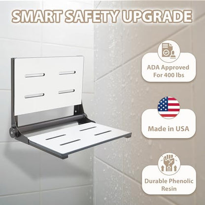 Folding Shower Seat - Wall Mount Bench for Inside Shower / ADA Bathroom Assist / 304 Stainless Steel / Phenolic Resin / Oil Rubbed Bronze / 18" x 16" - color: Oil Rubbed Bronze, size: 18 x 16