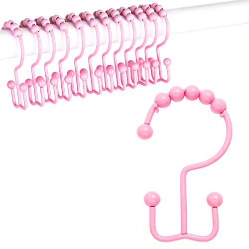 Shower Curtain Hooks,304 Stainless Steel Shower Rings for Bathroom,Double Glide Shower Hooks for Bathroom Shower Curtain Rods Curtains,Set of 12 Hooks,Light Pink（Shower Curtain Hooks Style A ） - color: Light Pink（shower Curtain Hooks Style a ）