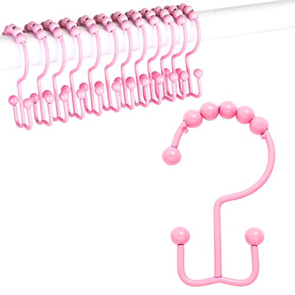 Shower Curtain Hooks,304 Stainless Steel Shower Rings for Bathroom,Double Glide Shower Hooks for Bathroom Shower Curtain Rods Curtains,Set of 12 Hooks,Light Pink（Shower Curtain Hooks Style A ） - color: Light Pink（shower Curtain Hooks Style a ）