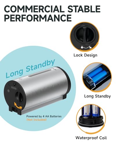 AIKE Classic Automatic Soap Dispenser,25oz for Commercial,Brushed AK1205E | 5-Level Adjustable and Savety Key for Commercial(4*AA Batteries Not Included),No-drill and Screw Wall Mount for Space-Saving - color: Brushed Stainless Steel