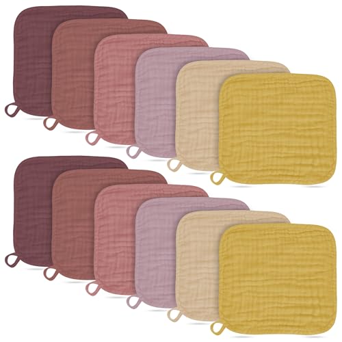 Baby Washcloths -100% Cotton Muslin Soft Baby Bath Wash Cloths and Absorbent Baby Wipes for Newborns Kids Girls and Boys - 12 Pack, 12x12 Inches - Brown, Honey, Bean Paste Series - color: Brown, Honey, Bean Paste Series, size: 12x12 Inch (Pack of 12)
