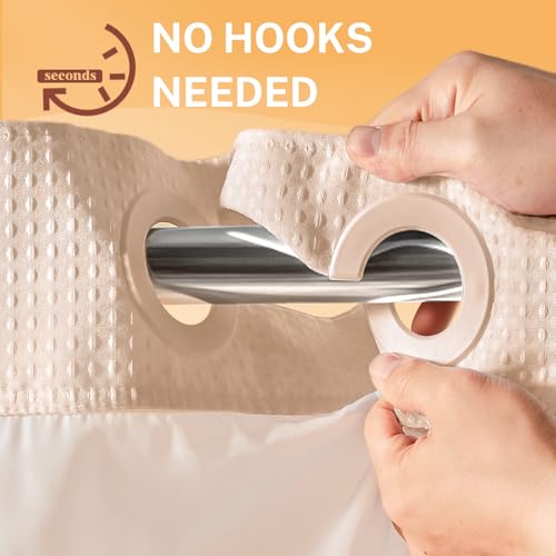 River Dream No Hooks Shower Curtain with 2 Snap in Liner, Pink, 71Wx74H | Waffle Weave, 1 Attached Snap in Liner and 1 Extra Replacement Liner, Bathroom Curtains Shower Set, Hotel Grade, Spa Like - color: Pink