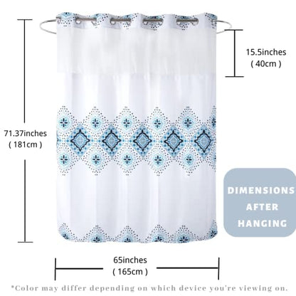 71" W x74 H Hotel Grade Fabric Hook Free Shower Curtain with Replacement Magnets Liner White&Blue Boho Style –100% Waterproof Machine Washable Top See Through Mesh Window Standard Size - color: White&blue, size: 71"W x 74"L (Pack of 1)