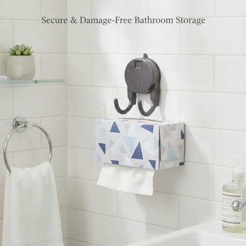 Suction Cup Tissue Box Holder for Bathroom, Wall Mount Dispenser with Double Hooks for Tile & Glass, No Drilling Required (Gray/White) - color: Gray