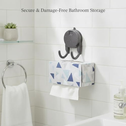Suction Cup Tissue Box Holder with Double Hooks, Wall Mount Bathroom Dispenser for Tile, Glass & Mirror, No Drilling Required (Gray/White) - color: Gray