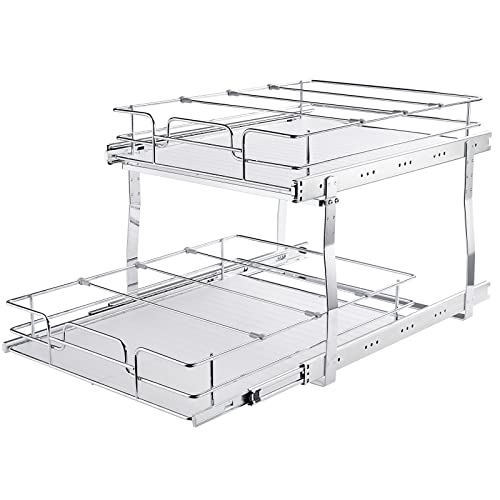 VEVOR 2 Tier 20"Wx21.2"Dx15.2"HPull Out Cabinet Organizer, Heavy Duty Slide Out Pantry Shelves, Steel Roll Out Drawers, Sliding Drawer Storage for Home, 21.5"Wx22.5"Dx19"H Install Size for Cabinet - size: 20"Wx21.2"Dx15.2"H