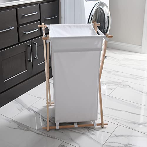Household Essentials White Househod Essentials Laundry Hamper with Wood X Frame Large - color: White, style: Hamper