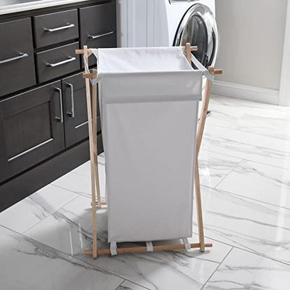 Household Essentials White Househod Essentials Laundry Hamper with Wood X Frame Large - color: White, style: Hamper
