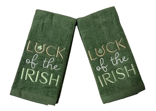 Serafina Home St. Patrick's Day Kitchen Hand Fingertip Towels, 100% Cotton Embroidered Shamrock Design, Green Towels with Luck of The Irish Design, Set of 2, 12" x 18" - color: Irish Luck
