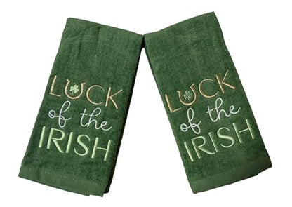 Serafina Home St. Patrick's Day Kitchen Hand Fingertip Towels, 100% Cotton Embroidered Shamrock Design, Green Towels with Luck of The Irish Design, Set of 2, 12" x 18" - color: Irish Luck