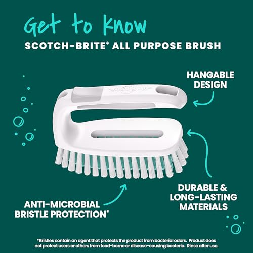 Scotch-Brite All Purpose Brush – Durable Bristles for Tile Floors, Walls, Shower Doors, Tubs & Bathroom Fixtures, Ergonomic Non-Slip Handle, Multi-Surface Cleaning Tool, Easy to Rinse & Store, 1 Count