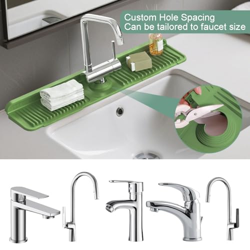 24 Inch Silicone Faucet Mat for Kitchen Sink Splash Guard Folding Faucet Mat with Button Lock Water Draining Pad for Kitchen Bathroom Bar(Green) - color: Green
