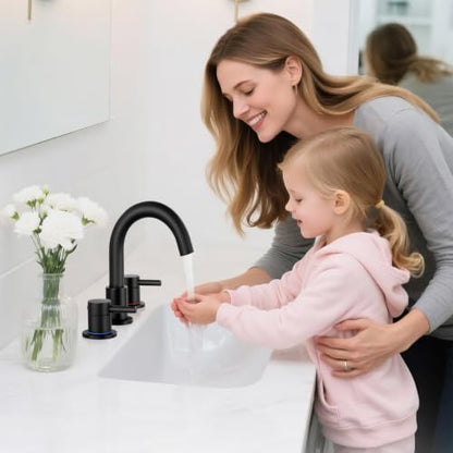 Black Bathroom Faucet 3 Hole, 2-Handle Widespread Faucet (2 Pack) | Lead-free stainless steel, pop-up drain, Detachable faucet aerator, 360°swivel, for RV & vanity sink 3-hole mount - color: 1-Black*2, style: 8 Inch Widespread