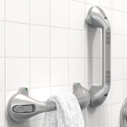 17“ Suction Shower Grab Bar with Indicators, Tool-Free Installation, Steady Handle for Balance Assist for Bathtub, Toilet, Bathroom, Dual Tone, Silver/Gray 2-Pack - size: 17in, Pack of 2