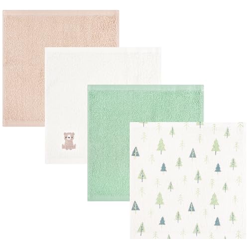 Baby Washcloths 4 Pack 100% Cotton Soft Absorbent Terry Washcloths 10 x 10 Inches for Sensitive Skin Face Hand Body Burp Cloths for Newborn Infants Toddlers Boys Girls (Green Tree) - color: Green Tree