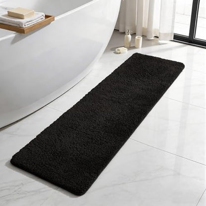 TYUU Black Bathroom Runner Rugs, Ultra Soft Long Bath Mat Machine Washable Super Absorbent Quick Dry Bathroom Runner Rug 16 x 60 Non Slip, Black 16" x 60" - color: Black, size: 16" x 60"