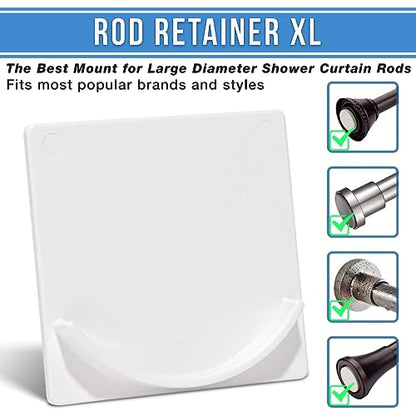 XL Adhesive Shower Rod Holder | Heavy Duty Tension Rod Holder | Heat Resistant, Waterproof, Shower Curtain Rod Holders No Drilling | Tension Rod Support | White | 2 Pack | Rod Not Included | - color: White, size: XL