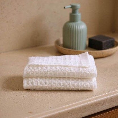 Sedona Waffle Washcloths, 410 GSM 100% Cotton, Set of 2, Soft Textured Face Towels, Quick-Drying & Gentle, White - color: White, style: Washcloth (Set of 2)