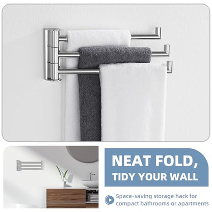 Aomasi Swivel Towel Rack with 3 Rotating Arm, Polished Chrome, Wall Mounted | 304 Stainless Steel, Rustproof Folding Towel Bar for Bathroom Kitchen RV, 180° Rotate Independently, Space-saving Design - color: Polished Chrome