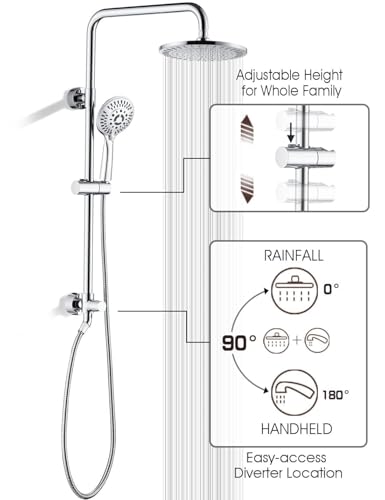 BRIGHT SHOWERS Rain Shower Heads System Including 9 Inch Rainfall Shower Head and Handheld Shower Head with Height Adjustable Holder, Solid Brass Rail and 60" Long Stainless Steel Shower Hose, Chrome - color: chrome plated, size: 2.5 Gallon Per Minute