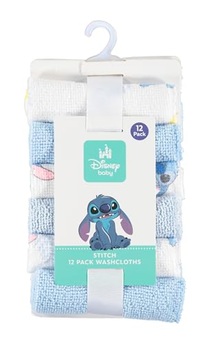 Disney Baby Washcloths 12 Pack – Ultra Soft Baby Wash Cloths, Lilo & Stitch (Stitch & Angel), Winnie the Pooh & Mickey Mouse, Absorbent Newborn Bath Essentials - color: Stitch I