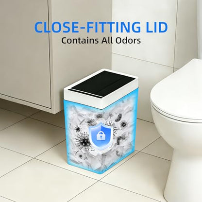2.7 Gallon Slim Bathroom Touchless Trash Can, Automatic Smart Trash Can with Air-Press Bag Expander, Sensor Lid Waste Bin for Bedroom, Office & RV, White - size: 2.7 Gallon-Standard