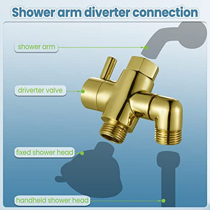 Brass Shower Diverter Valve for Handheld Shower Head and Fixed Spray Head G1/2 3 Way Universal Bathroom System Component Replacement Part, Polished Gold - color: Polished Gold