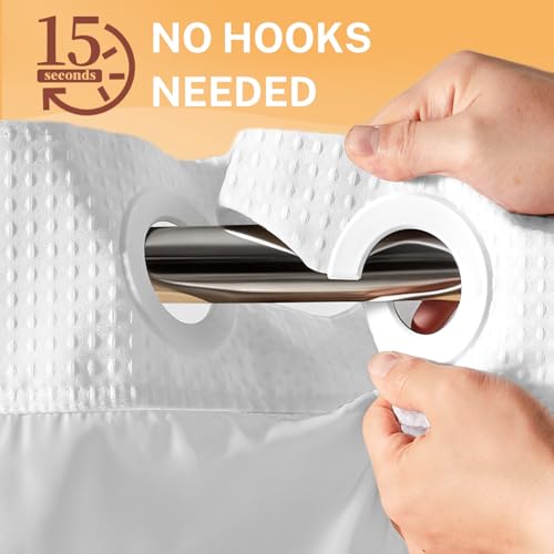 River Dream No Hooks Shower Curtain with 2 Snap in Liner, White, 71Wx74H | Waffle Weave, 1 Attached Snap in Liner and 1 Extra Replacement Liner, Bathroom Curtains Shower Set, Hotel Grade, Spa Like - color: White