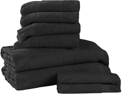 SUPERIOR Cotton 8 Piece Towel Set, Quick Dry, Bathroom Essentials, Shower, Spa, Luxury Plush Soft Absorbent Towels, Includes 2 Bath, 2 Hand, 4 Washcloth/Face Towels, Rolla Collection, Black - color: Black, size: 8 Piece Towel Set