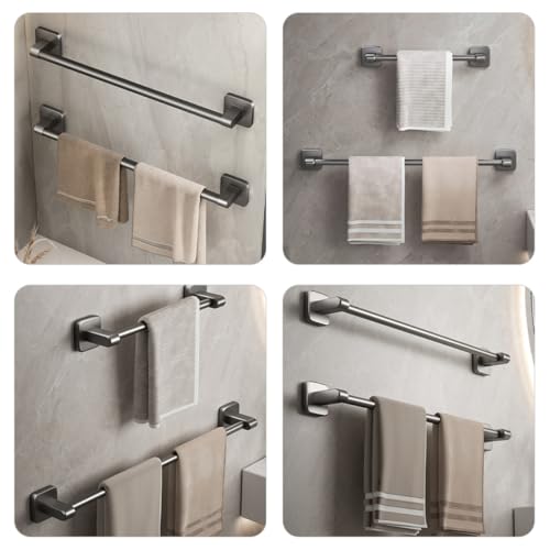 TOYANDONA Heavy Duty No Drilling Towel Rack 40cm Gray Metal Wall-Mounted Bathroom Organizer Self Adhesive Towel Bar for Kitchen and Bathroom Use