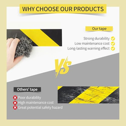 Black & Yellow Caution Tape Heavy Duty Floor Marking Tape 2In x 100Ft | High Adhesive Waterproof Wear Resistant for Stair Treads,Floor Danger Zone Construction and Industrial Safety