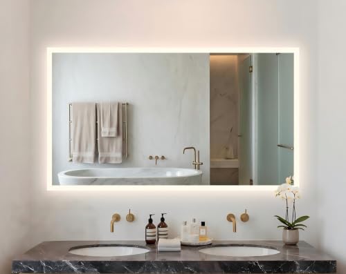 LUVODI Bathroom LED Mirror Backlit: Rectangular Vanity Mirror 40x28 inches | 3 Color Lights Dimmable Anti-fog Memory Function - color: Horizontal-rectangle, size: 28"L x 40"W