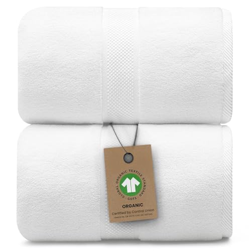 100% Organic Luxury Bath Sheets - GOTS Certified - Extra Large 35x70 Inches (Pack of 2) Zero-Twist, Long-Staple Cotton Bath Sheet Set (White) - color: White, size: 2pc Bath Sheets