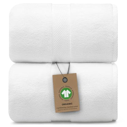 100% Organic Luxury Bath Sheets - GOTS Certified - Extra Large 35x70 Inches (Pack of 2) Zero-Twist, Long-Staple Cotton Bath Sheet Set (White) - color: White, size: 2pc Bath Sheets