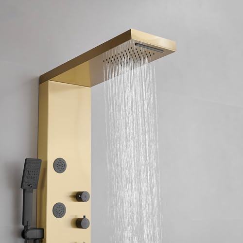 Shower Panel Shower Tower System Stainless Steel with 5 Body Jets Massage Adjustable, Bathroom Shower Column Wall Mount, Brushed Nickel and Black