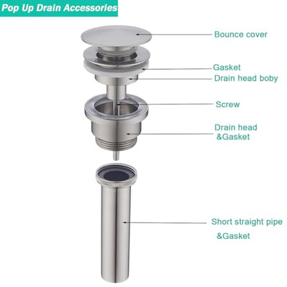 Bathroom Sink Drain With Overflow and Without Overflow Vessel Sink Lavatory Vanity Dual Use Pop Up Drain Stopper,All Metal Rustproof Brass and 304 Stainless Steel,Brushed Nickel - color: Brushed Nickel