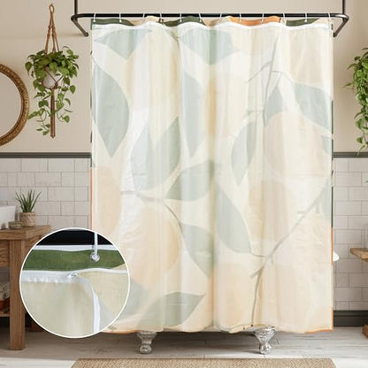 Lemons in Full Bloom Linen Shower Curtain Set with Liner,72" Wx72 L | Double Layer Shower Curtain Waterproof Fabric with Zippered Removable PEVA Liner,Boho Shower Curtain for Bathroom,Free Hooks - color: Lemon
