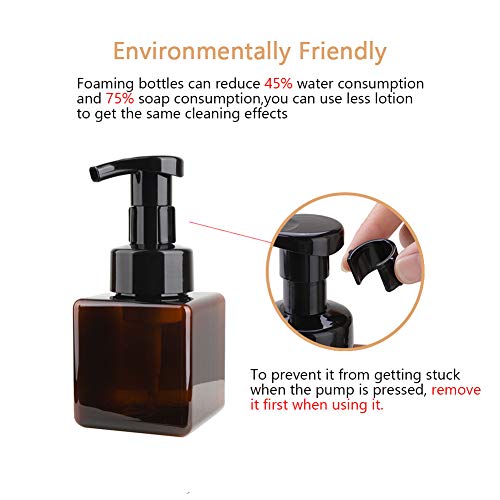 Foaming Soap Dispenser, 9oz Plastic Refillable Pump Bottle, 2 Pack, Amber | Hand Dispenser for Liquid Soap, Shampoo & Body Wash – Saves Soap with Rich Foam, Reusable, Easy to Refill, BPA-Free - color: Amber, size: 9 oz (2 Pack)